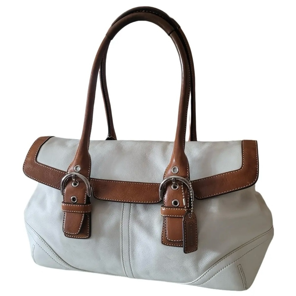 Coach 9636 Hampton
Leather Soho Satchel beige White and Brown L Handbag